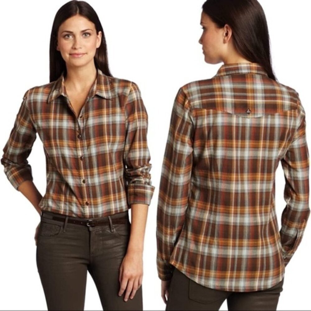 Prana Button Down Shirt Riley Woven Checked Print Women Size XL NWT